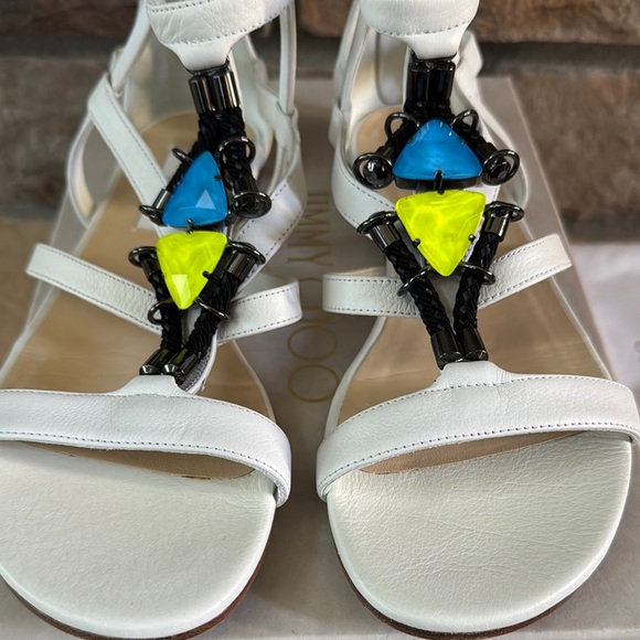 Jimmy Choo White and Blue Strappy Sandals sz 38